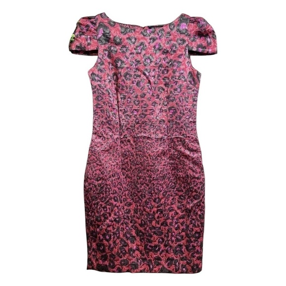 Giambattista Valli Impulse Leopard Print Metallic Shimmer Dress Pink Red Size 0 - Picture 1 of 6